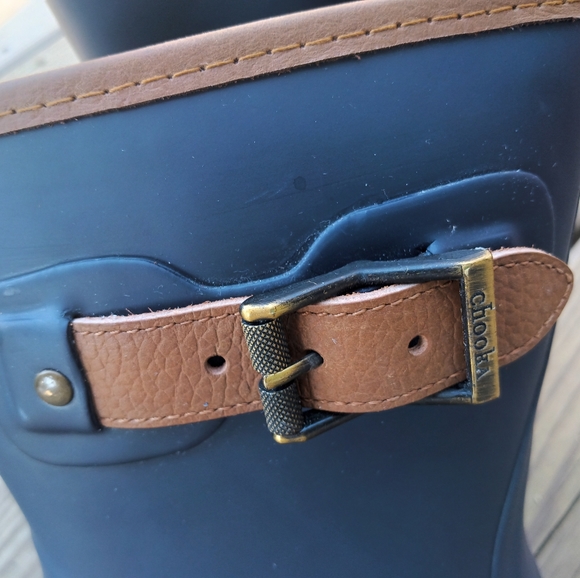 🆕Chooka City Solid Mid Waterproof Rain Boot Navy Blue w/ Brown Trim Size 9 - Picture 13 of 15